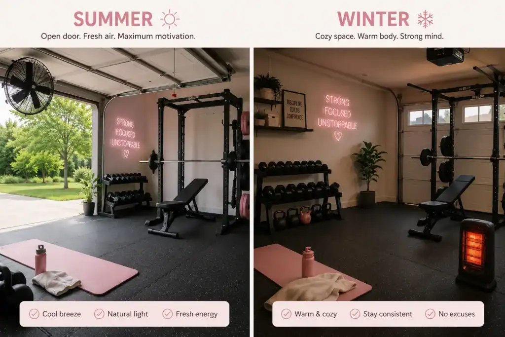 Heating and cooling solutions for a garage gym to make it usable year round