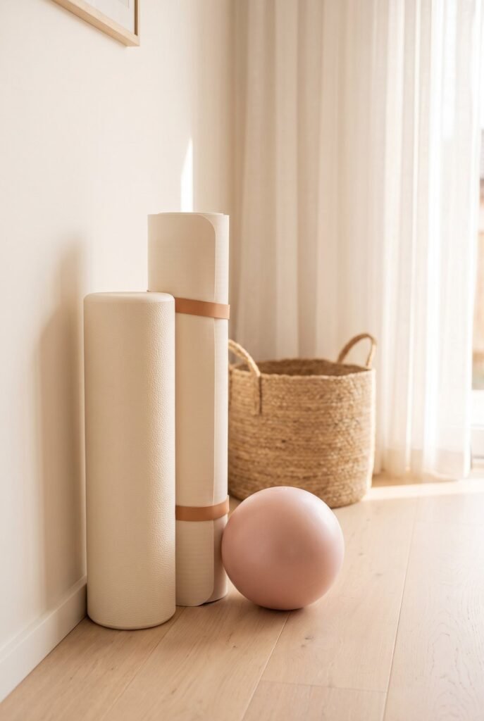 A foam roller rounds out your wall pilates equipment list. Against the wall it creates an unstable surface for balance work, then doubles as a recovery tool after your workout.